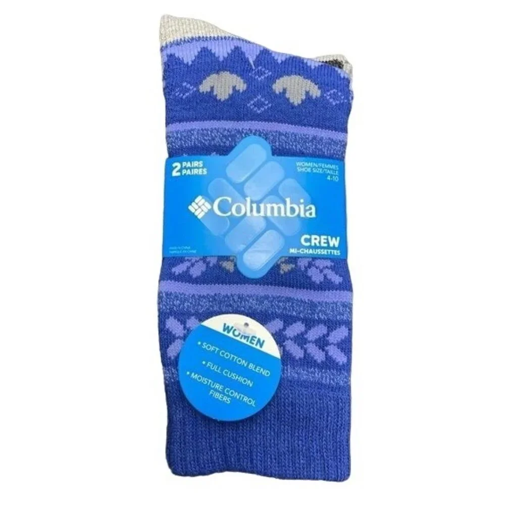COLUMBIA COTTON BLEND 2-PAIRS CREW SOCKS MI-CHAUSSETTES 4-10